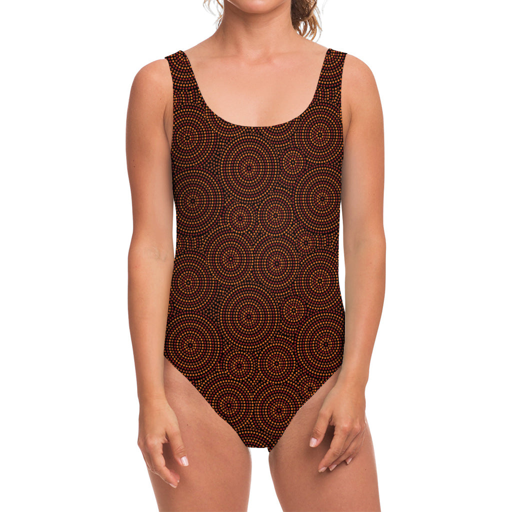 Brown Aboriginal Dot Pattern Print One Piece Swimsuit