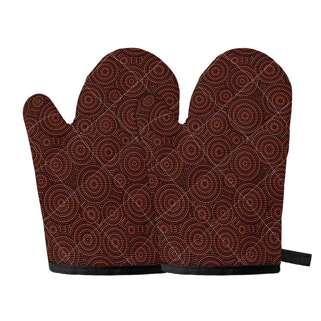 Brown Aboriginal Dot Pattern Print Oven Mitts