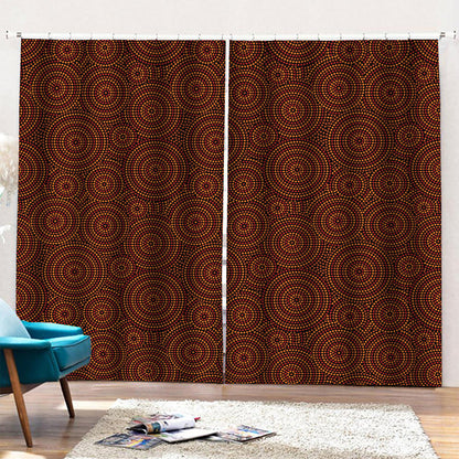 Brown Aboriginal Dot Pattern Print Pencil Pleat Curtains