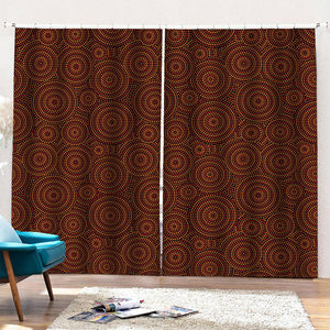 Brown Aboriginal Dot Pattern Print Pencil Pleat Curtains