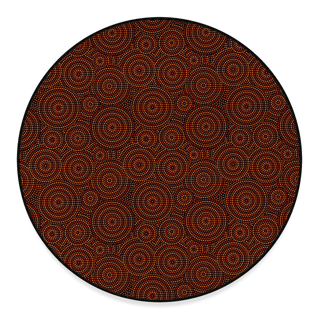 Brown Aboriginal Dot Pattern Print Round Floor Mat
