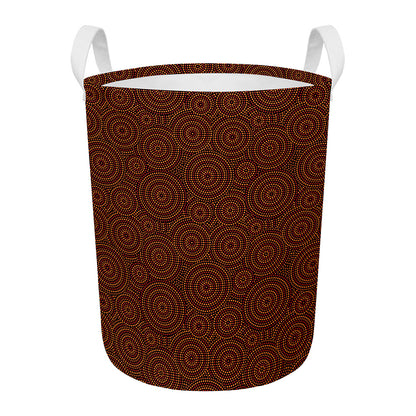 Brown Aboriginal Dot Pattern Print Round Laundry Basket