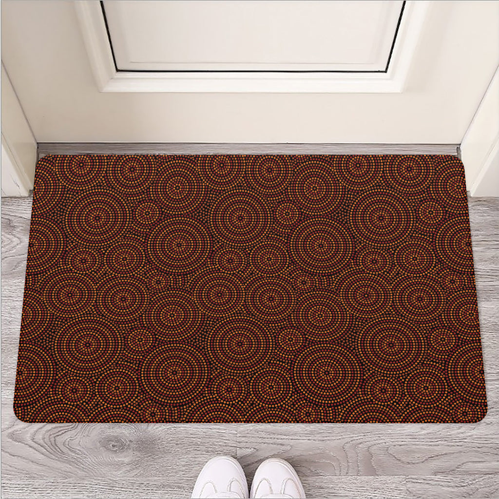 Brown Aboriginal Dot Pattern Print Rubber Doormat