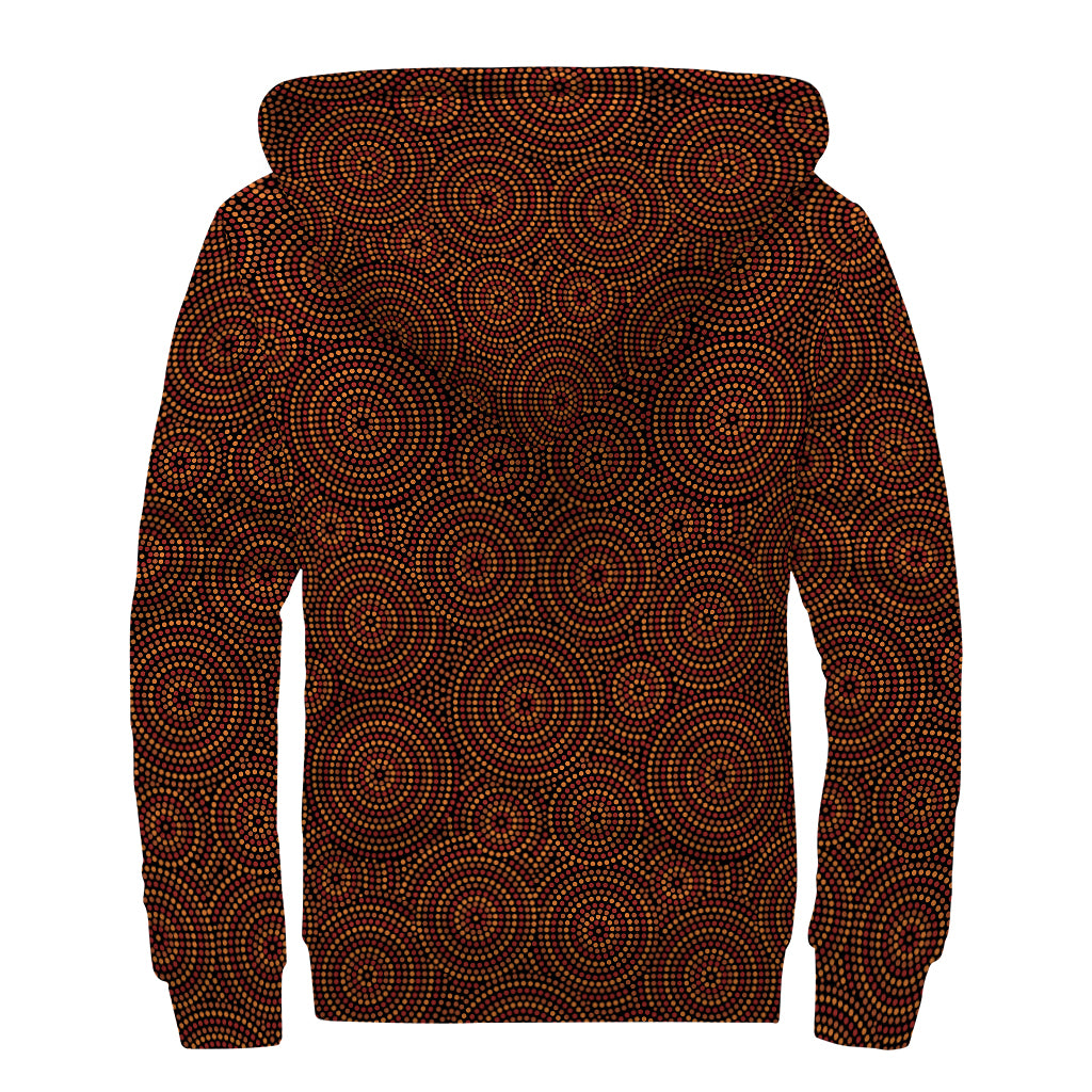 Brown Aboriginal Dot Pattern Print Sherpa Lined Zip Up Hoodie