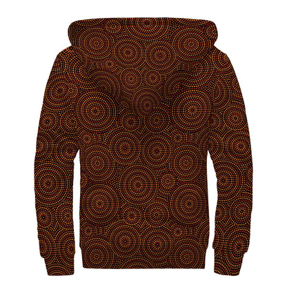 Brown Aboriginal Dot Pattern Print Sherpa Lined Zip Up Hoodie