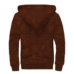 Brown Aboriginal Dot Pattern Print Sherpa Lined Zip Up Hoodie