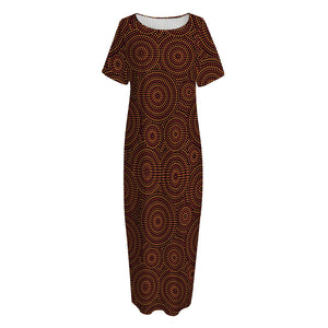 Brown Aboriginal Dot Pattern Print Short Sleeve Long Nightdress