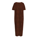 Brown Aboriginal Dot Pattern Print Short Sleeve Long Nightdress