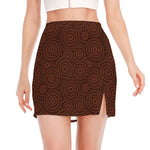 Brown Aboriginal Dot Pattern Print Side Slit Mini Skirt