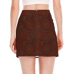 Brown Aboriginal Dot Pattern Print Side Slit Mini Skirt