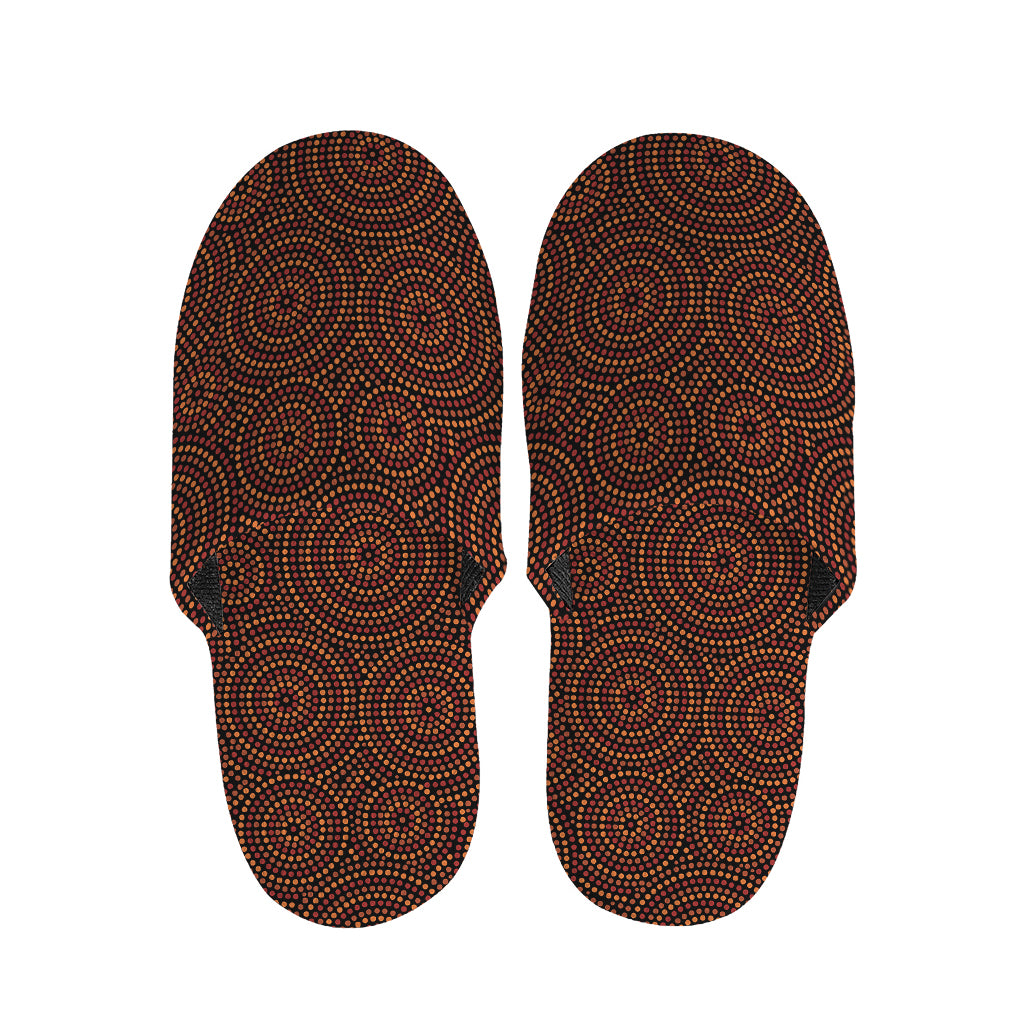 Brown Aboriginal Dot Pattern Print Slippers