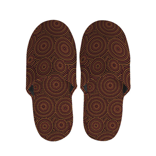 Brown Aboriginal Dot Pattern Print Slippers