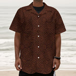 Brown Aboriginal Dot Pattern Print Textured Short Sleeve Shirt