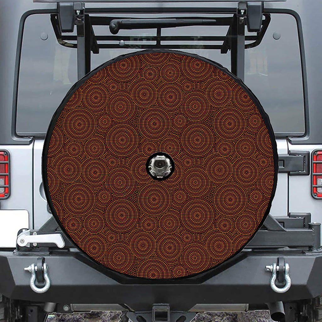 Brown Aboriginal Dot Pattern Print Tire Cover With Camera Hole