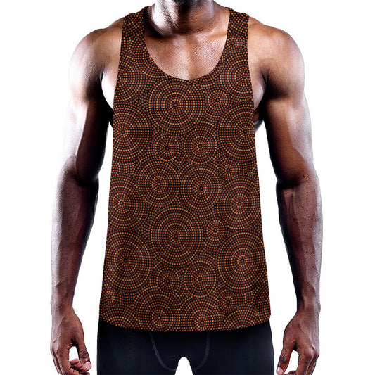 Brown Aboriginal Dot Pattern Print Training Tank Top
