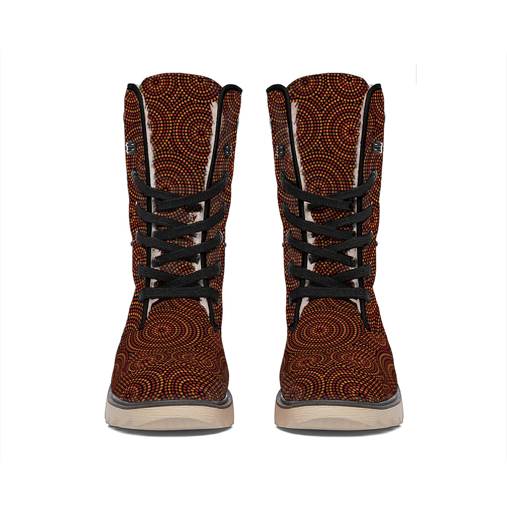 Brown Aboriginal Dot Pattern Print Winter Boots
