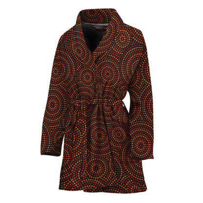 Brown Aboriginal Dot Pattern Print Women's Bathrobe