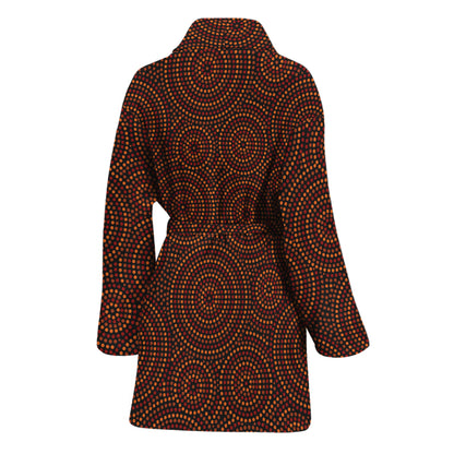 Brown Aboriginal Dot Pattern Print Women's Bathrobe