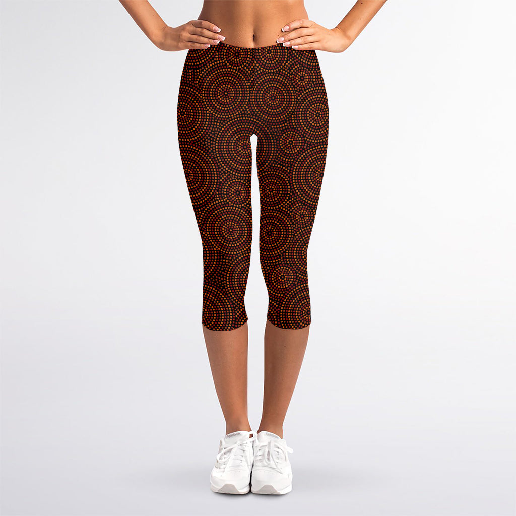 Brown Aboriginal Dot Pattern Print Women's Capri Leggings