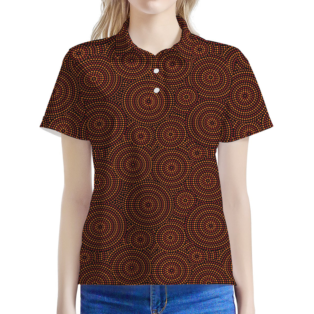 Brown Aboriginal Dot Pattern Print Women's Polo Shirt