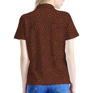 Brown Aboriginal Dot Pattern Print Women's Polo Shirt