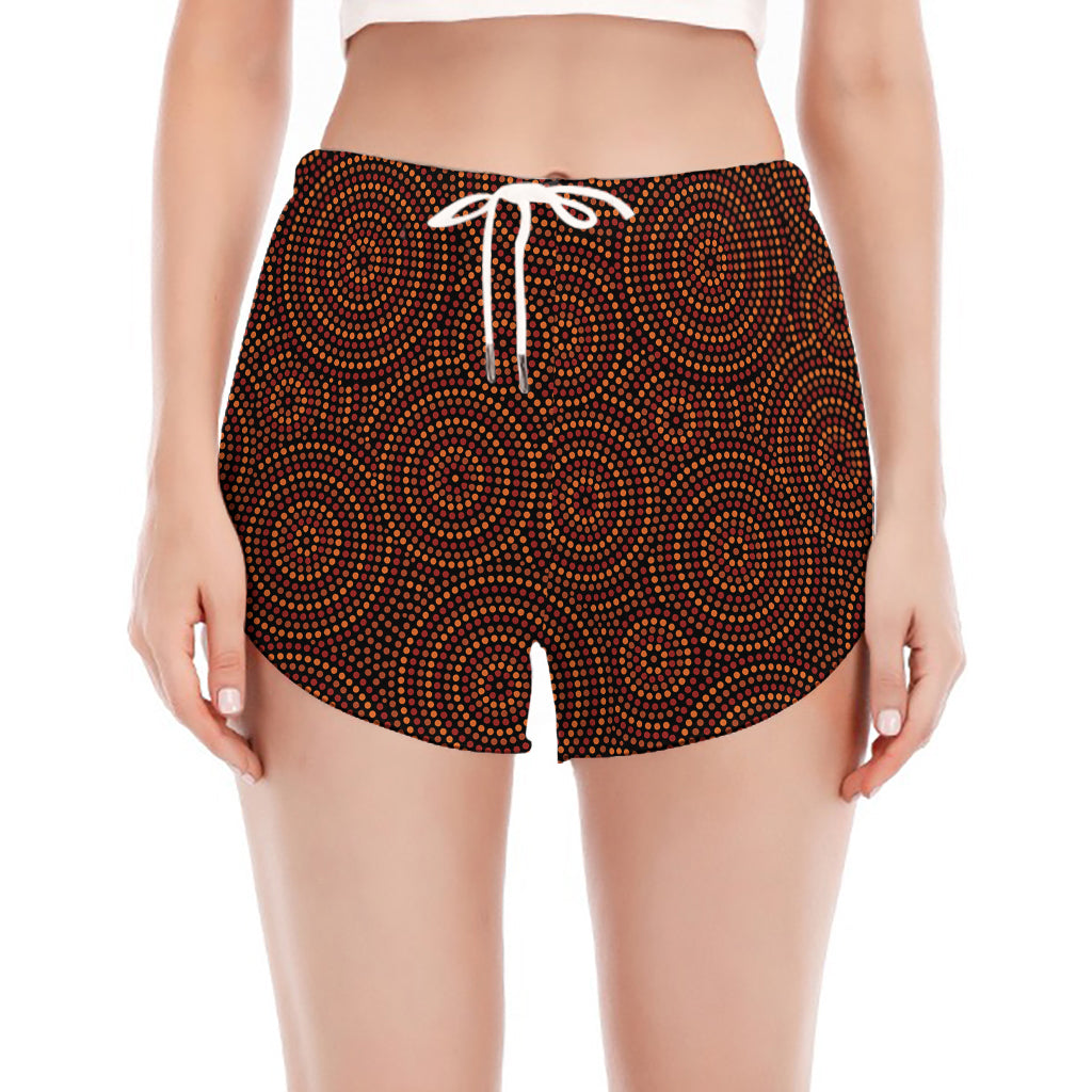 Brown Aboriginal Dot Pattern Print Women's Split Running Shorts