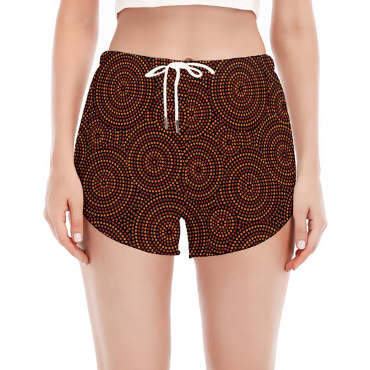 Brown Aboriginal Dot Pattern Print Women's Split Running Shorts