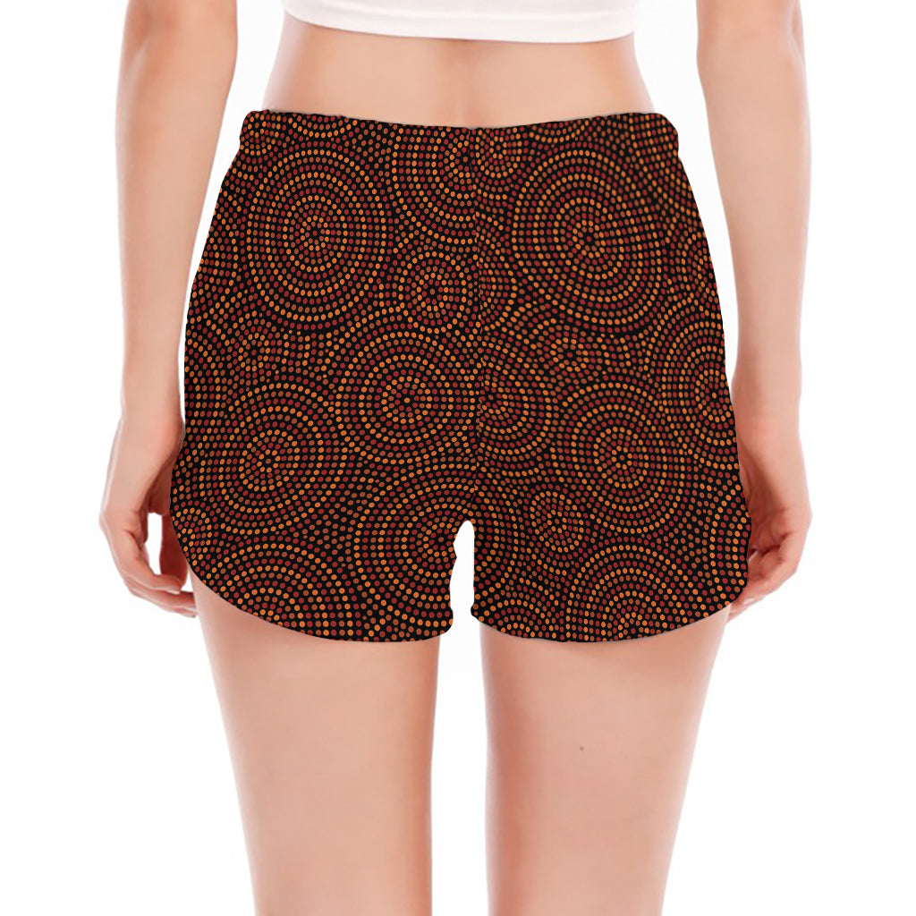 Brown Aboriginal Dot Pattern Print Women's Split Running Shorts