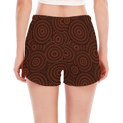 Brown Aboriginal Dot Pattern Print Women's Split Running Shorts