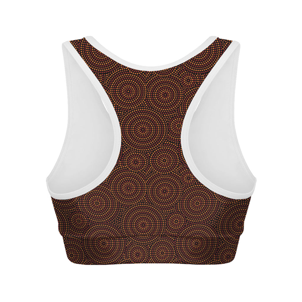 Brown Aboriginal Dot Pattern Print Women's Sports Bra