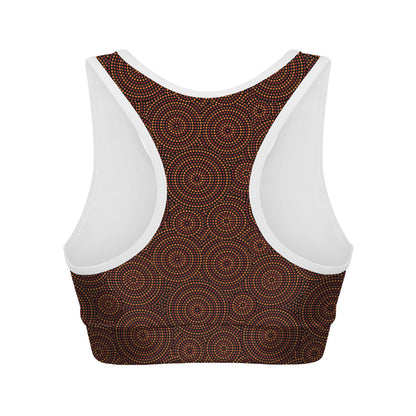 Brown Aboriginal Dot Pattern Print Women's Sports Bra