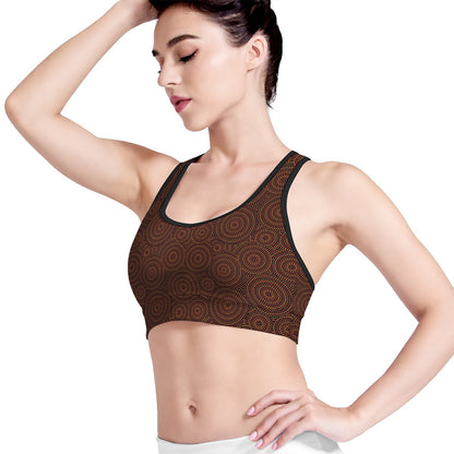 Brown Aboriginal Dot Pattern Print Women's Sports Bra