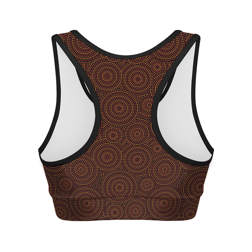 Brown Aboriginal Dot Pattern Print Women's Sports Bra