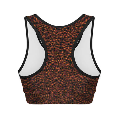Brown Aboriginal Dot Pattern Print Women's Sports Bra