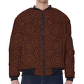 Brown Aboriginal Dot Pattern Print Zip Sleeve Bomber Jacket