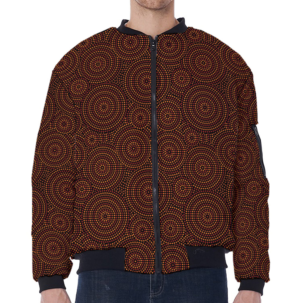 Brown Aboriginal Dot Pattern Print Zip Sleeve Bomber Jacket