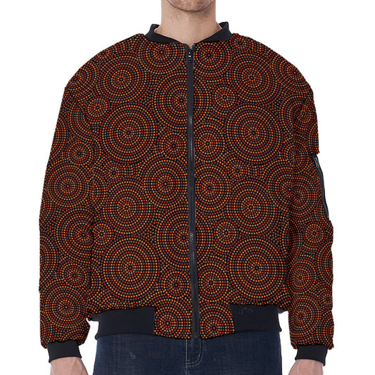 Brown Aboriginal Dot Pattern Print Zip Sleeve Bomber Jacket