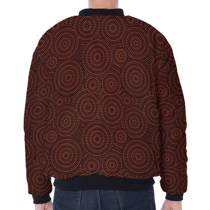 Brown Aboriginal Dot Pattern Print Zip Sleeve Bomber Jacket