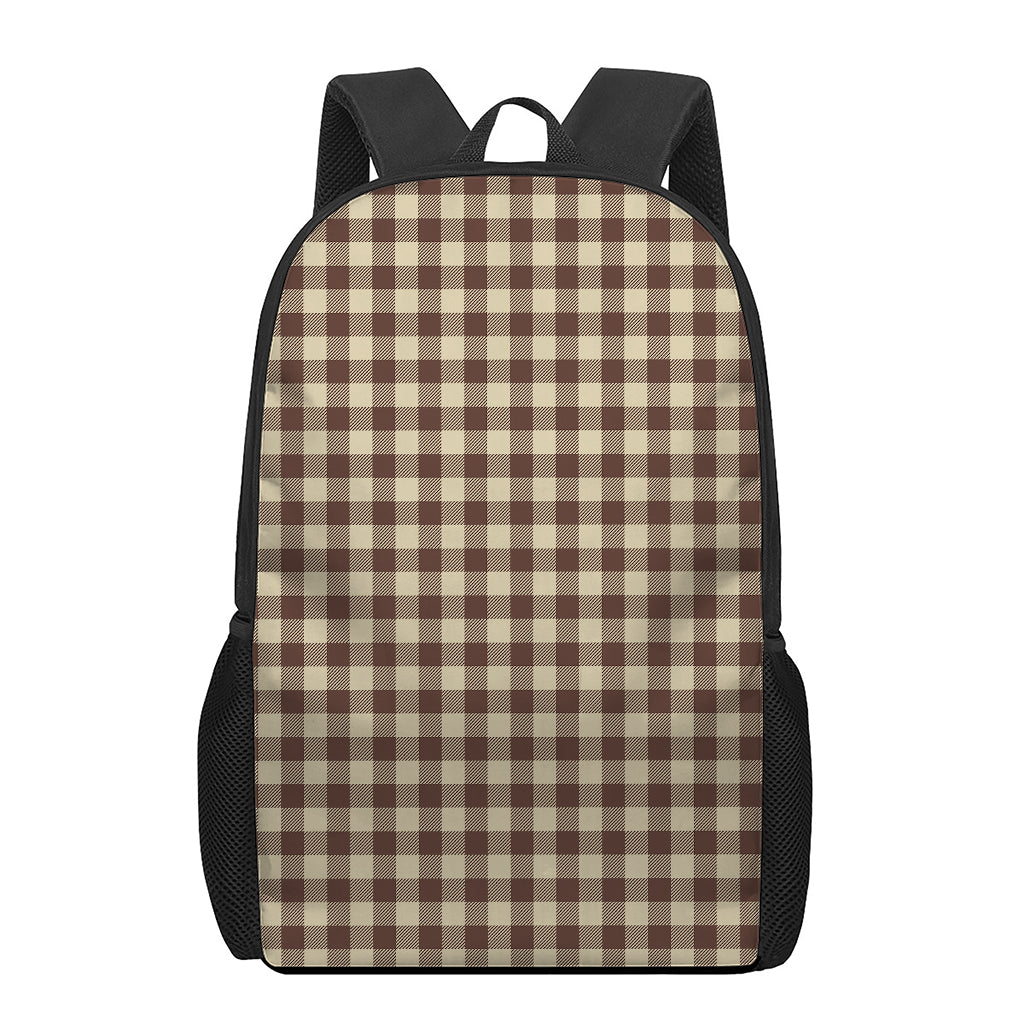 Brown And Beige Buffalo Check Print 17 Inch Backpack