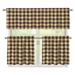 Brown And Beige Buffalo Check Print 3 Piece Kitchen Curtains
