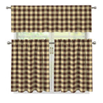 Brown And Beige Buffalo Check Print 3 Piece Kitchen Curtains