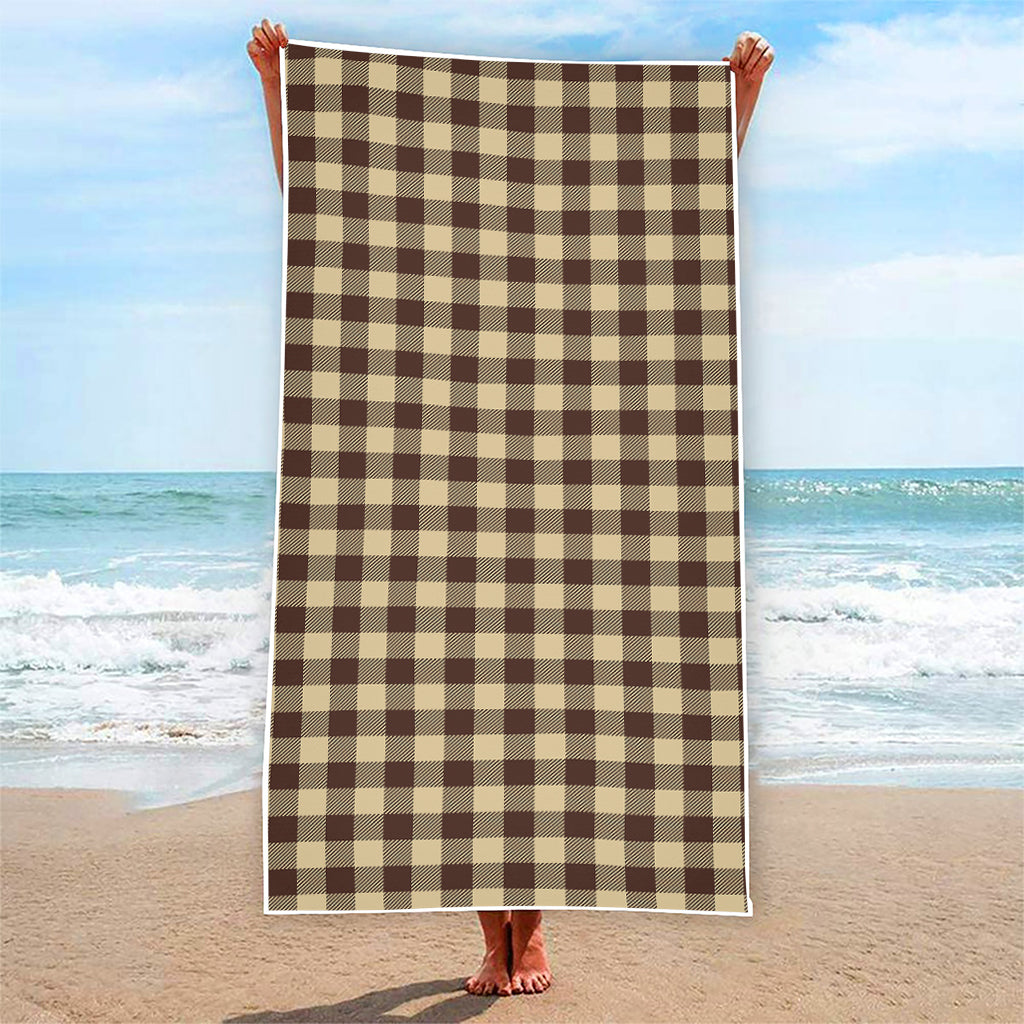 Brown And Beige Buffalo Check Print Beach Towel