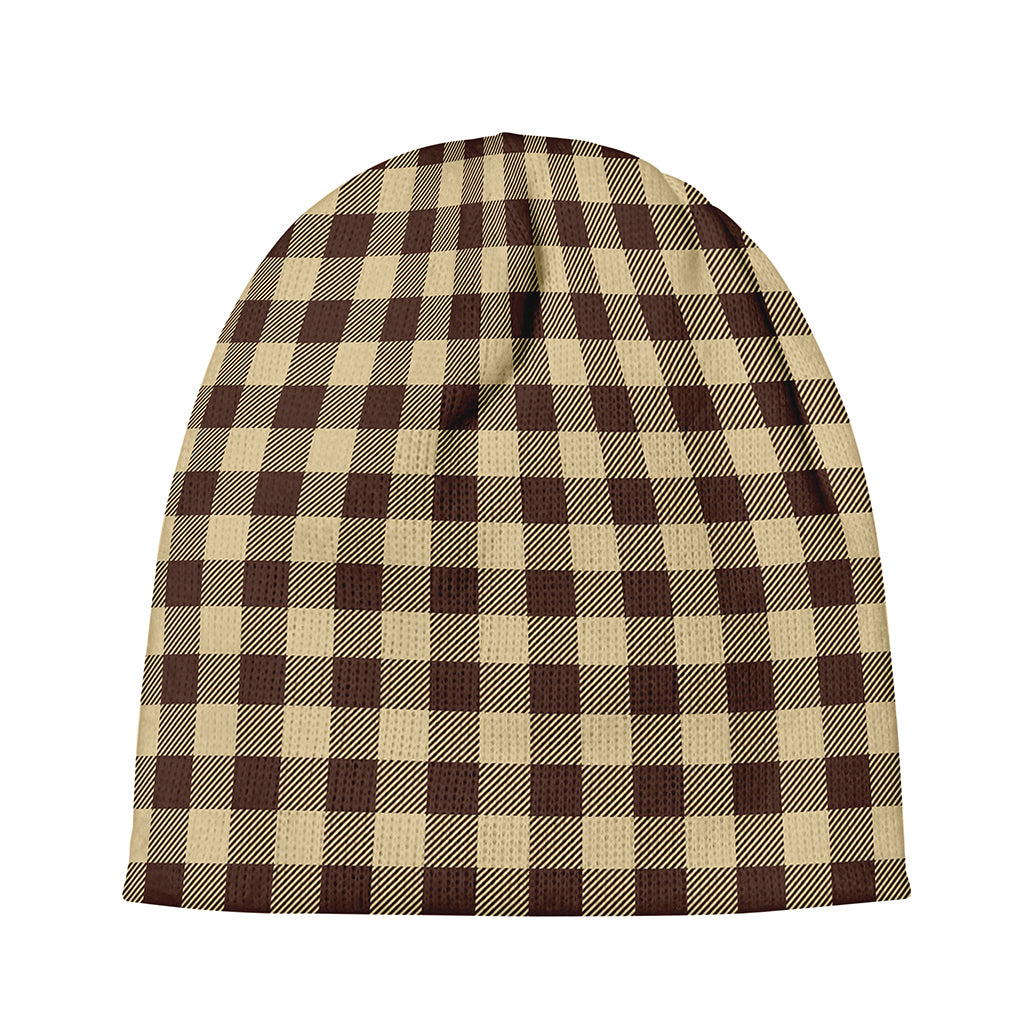 Brown And Beige Buffalo Check Print Beanie