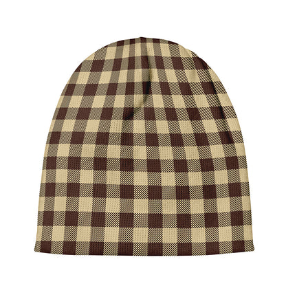 Brown And Beige Buffalo Check Print Beanie