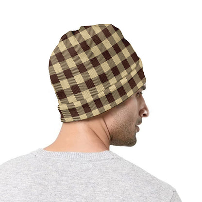 Brown And Beige Buffalo Check Print Beanie