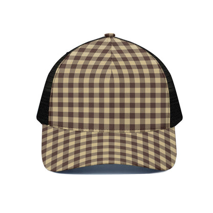 Brown And Beige Buffalo Check Print Black Mesh Trucker Cap