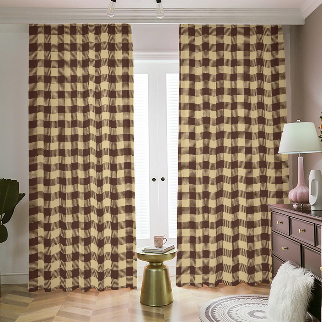 Brown And Beige Buffalo Check Print Blackout Pencil Pleat Curtains