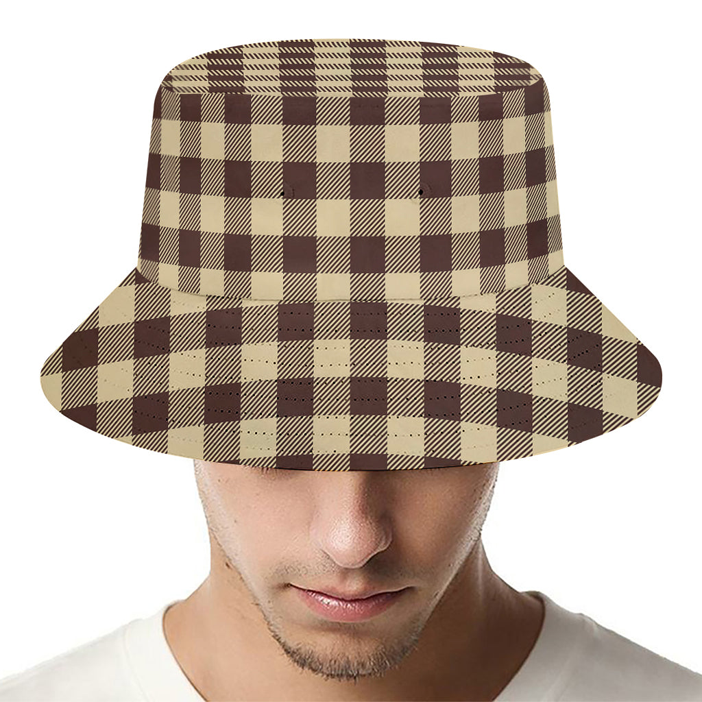 Brown And Beige Buffalo Check Print Bucket Hat