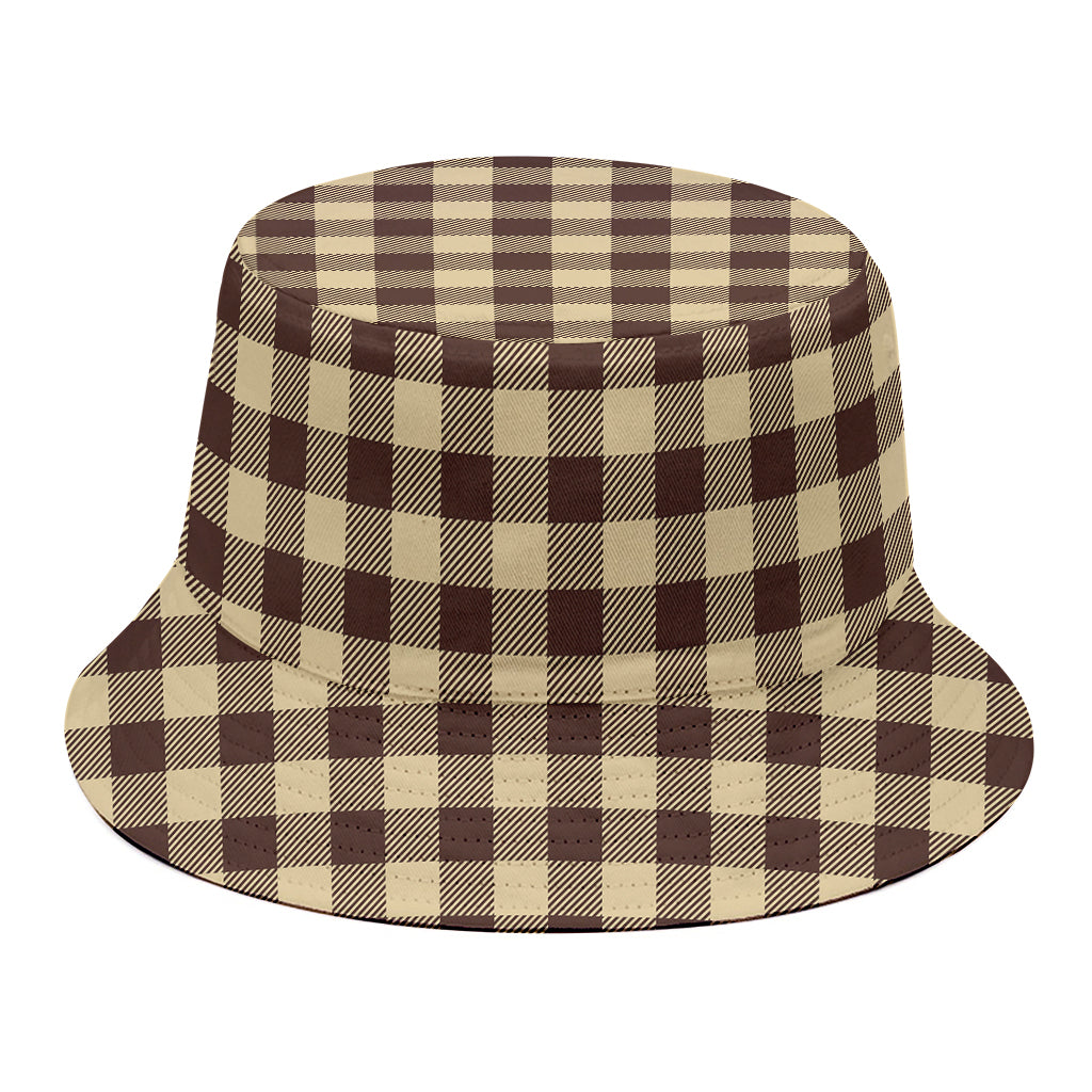 Brown And Beige Buffalo Check Print Bucket Hat