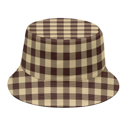 Brown And Beige Buffalo Check Print Bucket Hat